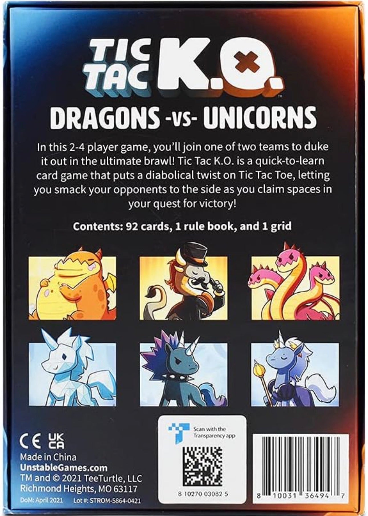 Unstable Games - Tic Tac K.O. : Dragons vs. Unicorns Base Game