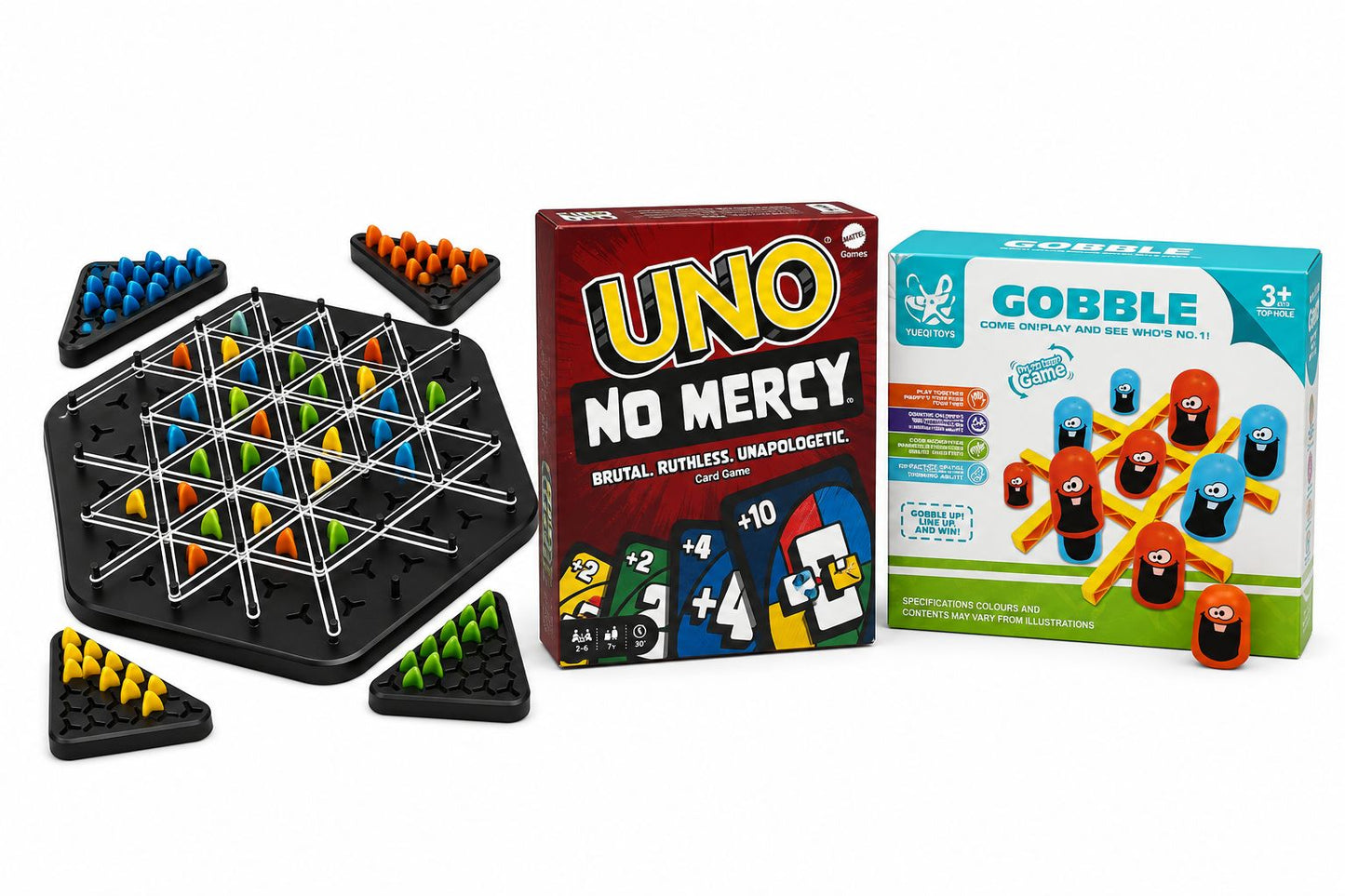 Triangle chess + uno no mercy + Gobble: Fun bundle