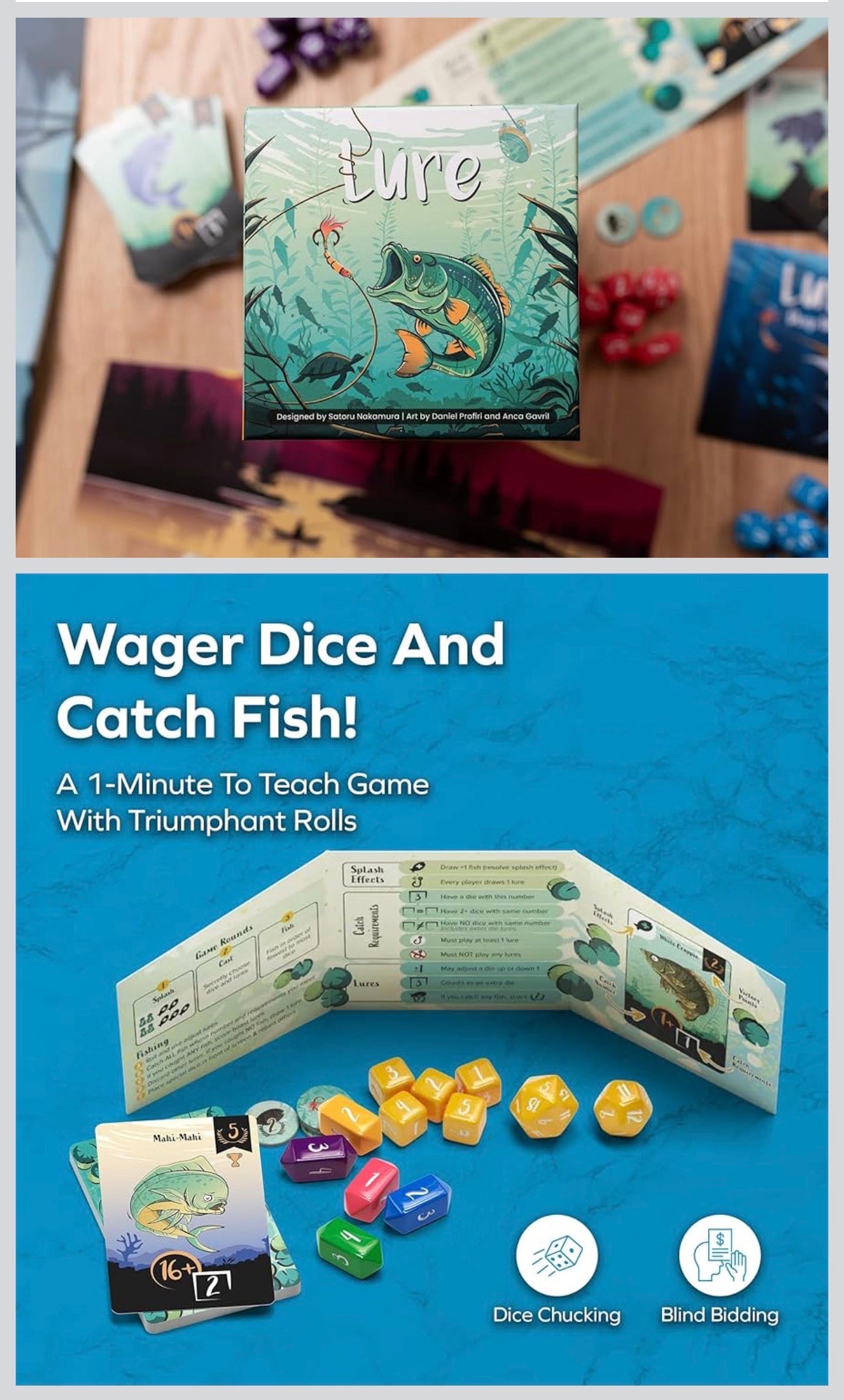 Allplay Lure Dice Game | Family Fishing Game with Bluffing and Dice Wagering | 1-Minute to Teach | Ages 7+ | 2-5 Players | 15 Minute Playtime